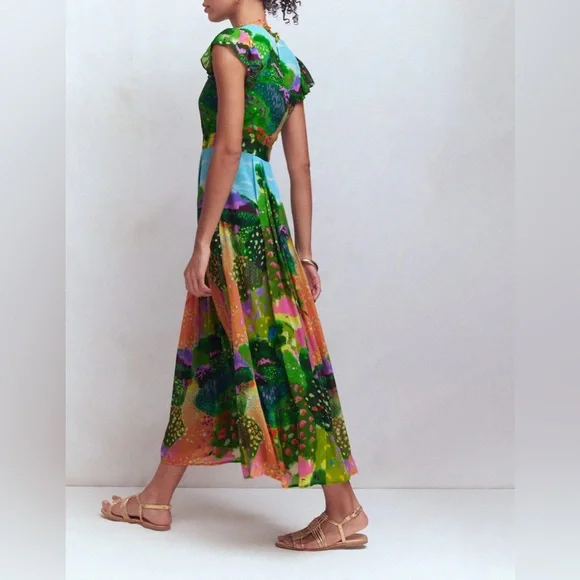 NWT BODEN Pleat Ruffle Maxi Dress in Multi Garden Path - Picture 4 of 13